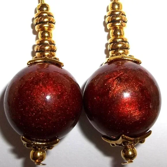 Orange and Gold Earrings Handmade Set Drop Dangle Fashion Accessory Woman D372 - Picture 5 of 5